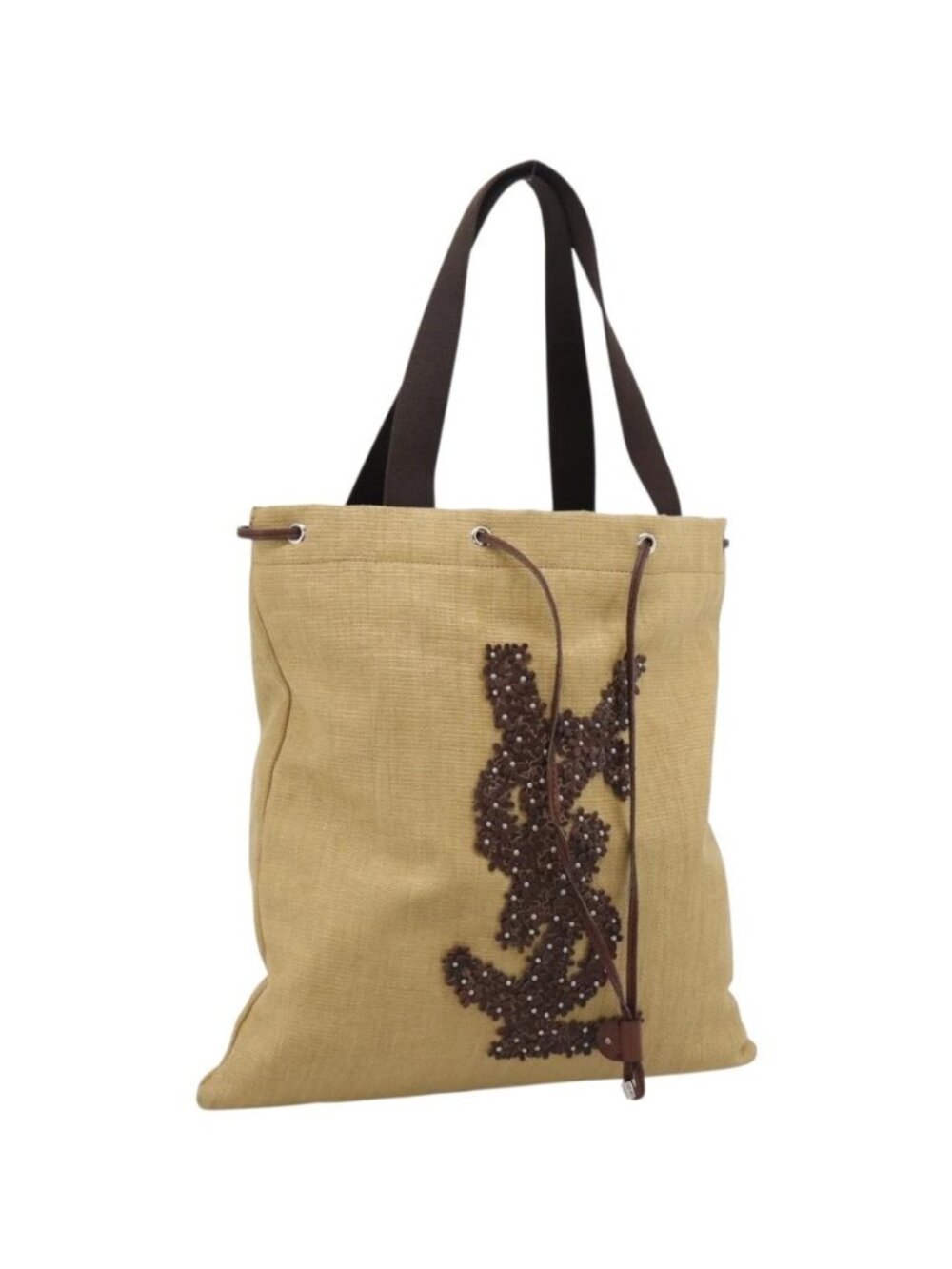 Saint Laurent Kahala Tote Bag Canvas Beige Silver 154058